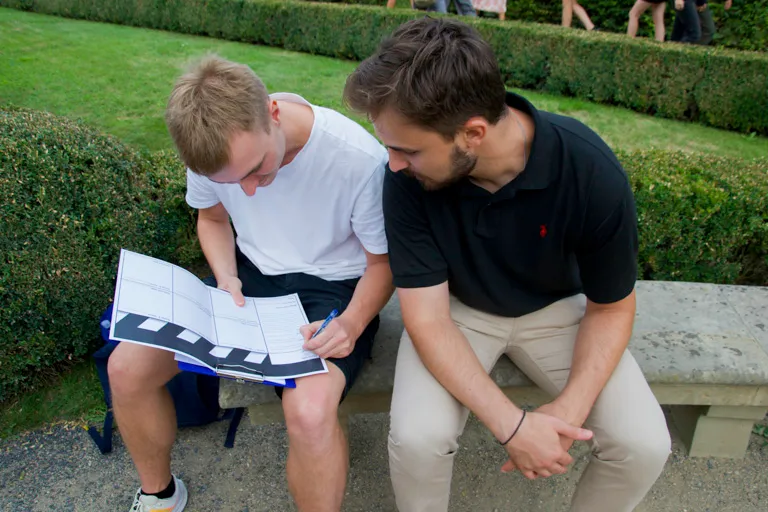 Employees writing a storyboard for Corporate Movie Making Team Challenge